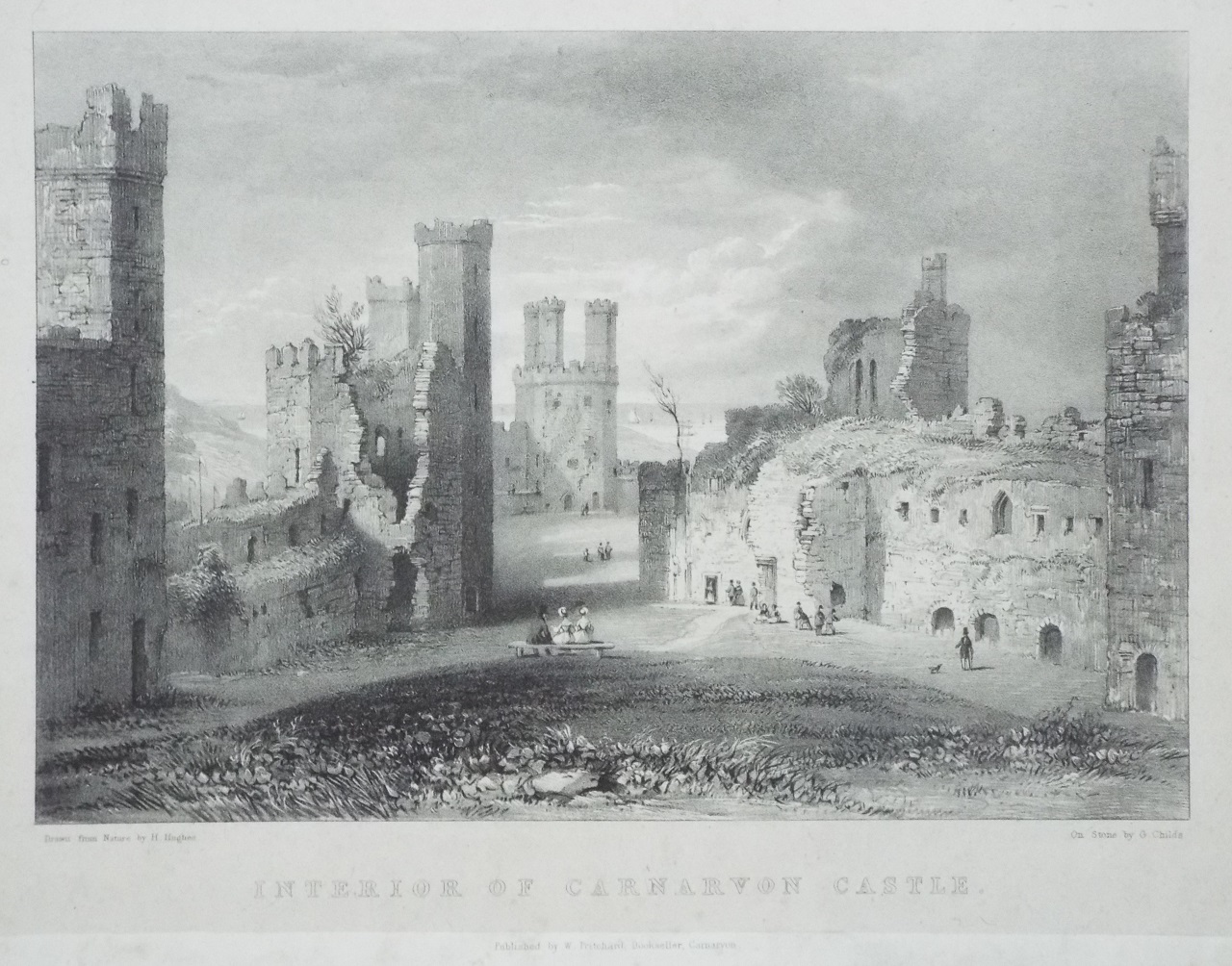 Lithograph - Interior of Carnarvon Castle. - Childs